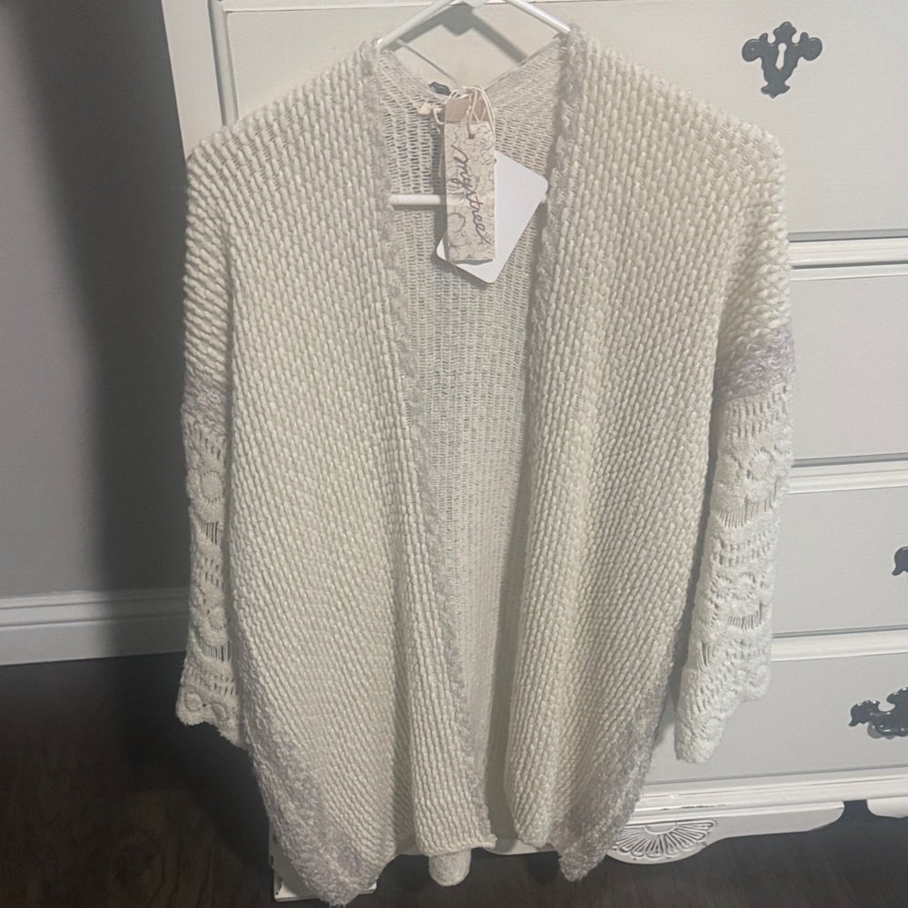 Mystree Cream Textured Open-Front Cardigan